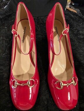 NEW Unique Vintage-Like Red Mary Jane Type Heels with Gold Horsebit